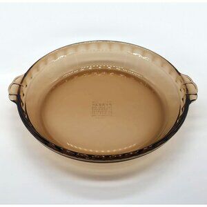 Vintage Corning PYREX 229 Amber Brown 10” Pie Plate with Fluted Rim